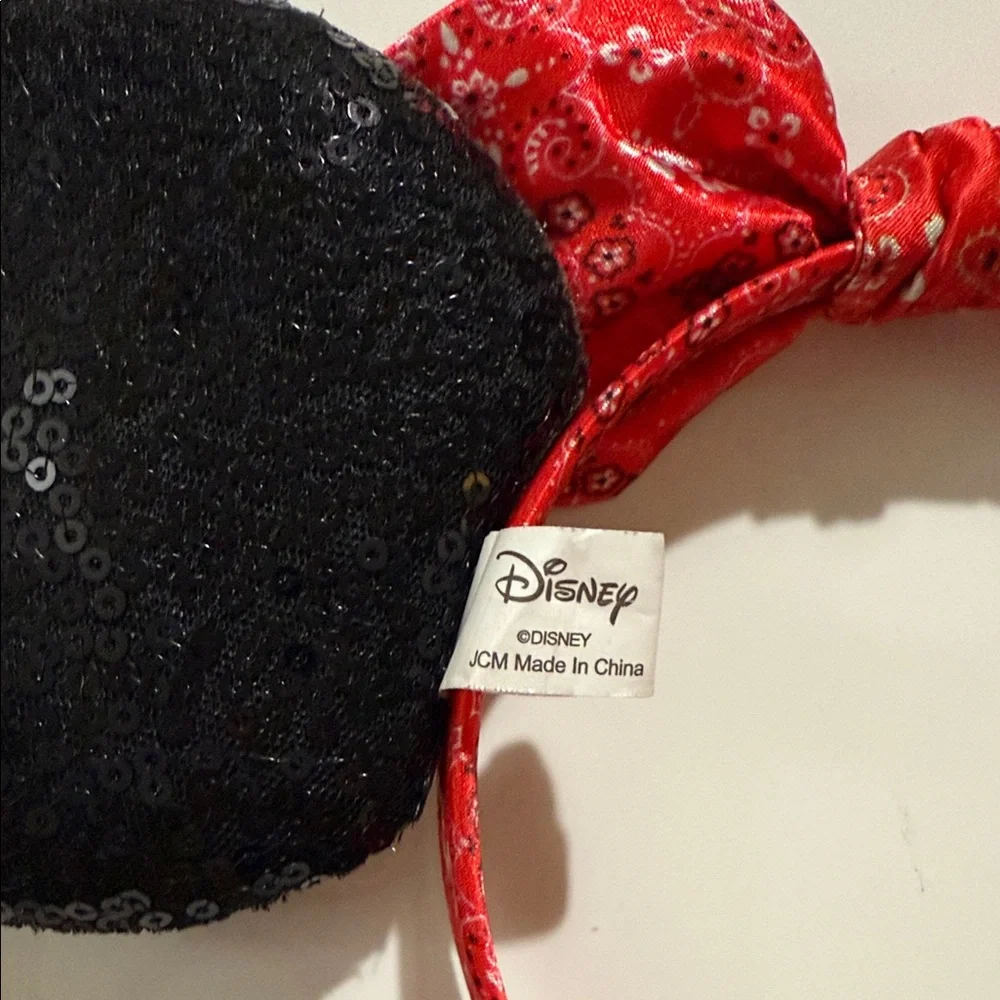 Disney Black Sequin Minnie Ears Headband with Red Bandana Bow